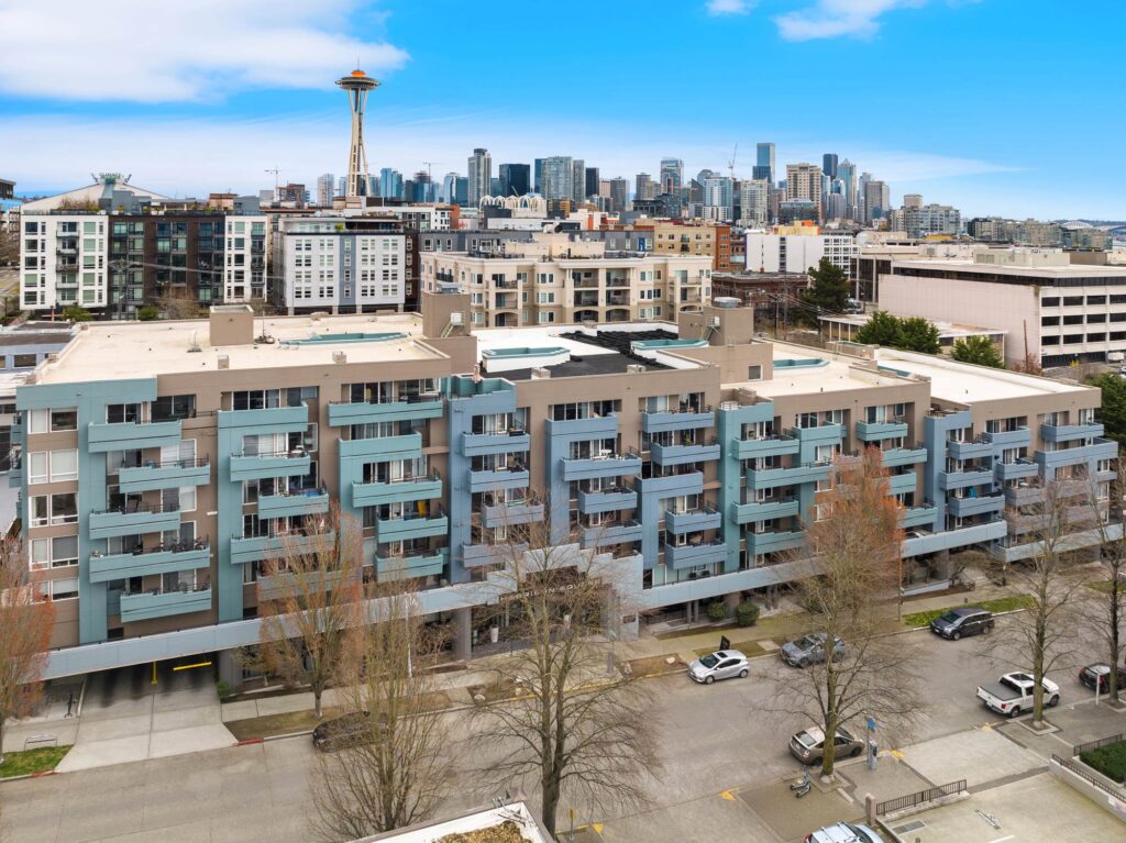 Aerial view of Novi at Queen Anne Seattle apartments for rent