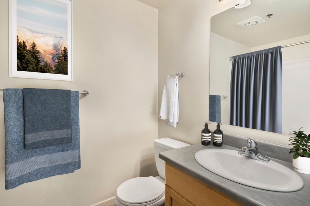 Simple bathroom with blue accents